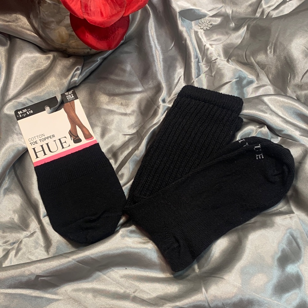 🌹HUE • New Women’s Black Cotton No-Show for Heels & Slouch Socks - 2 Pair Set •